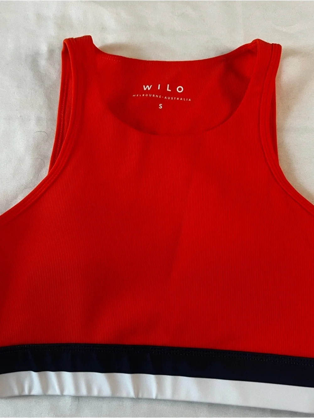WILO Ribbed Red Longline ActiveSports Bra Crop Tank Colorblock Low‎ Impact Small
